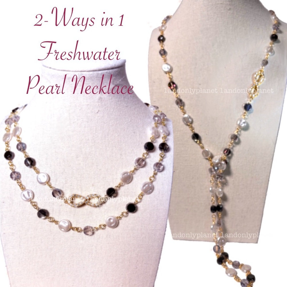 🌹HP🌹Just in💕NEW 2-Way Infinity Freshwater Pearl Beaded Chain Long Necklace - Picture 3 of 7
